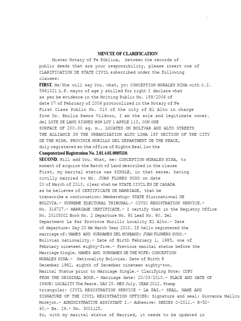 Civil Status Clarification Document | PDF | Legal Documents | Civil Law ...