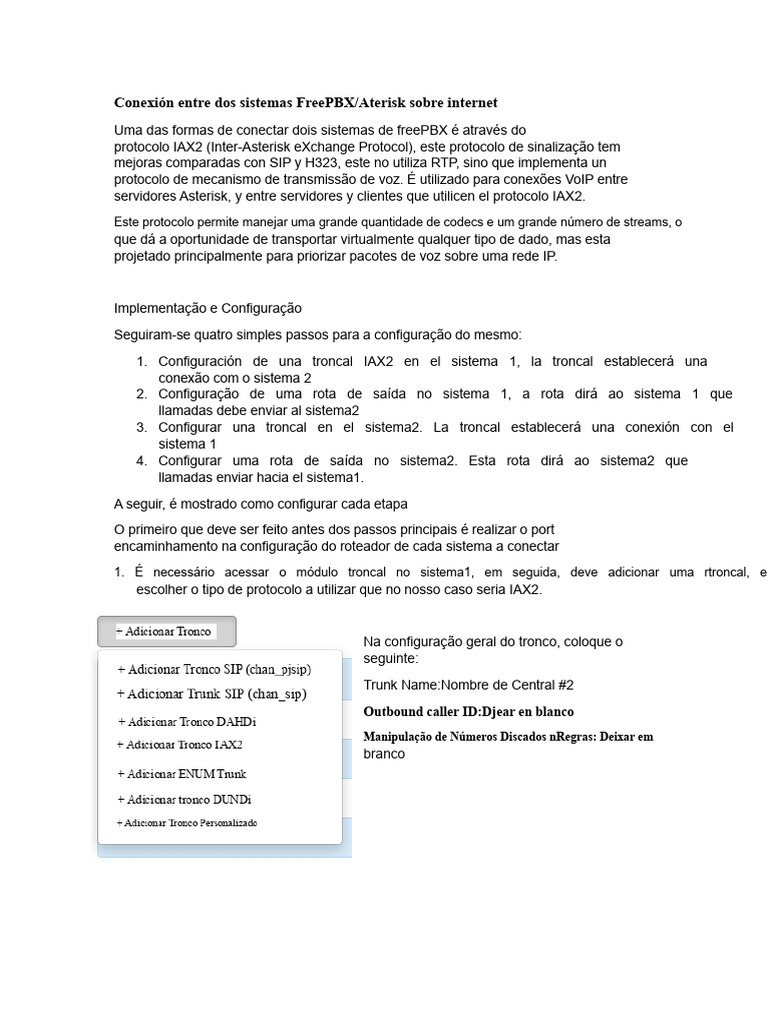 Conexão IAX2 entre FreePBX/Asterisk | PDF | Voz sobre IP (VoIP ...