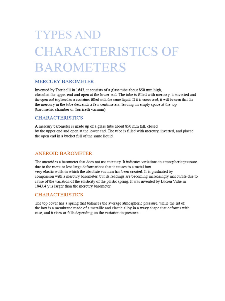 Types of Barometers Explained | PDF | Gases | Applied And ...