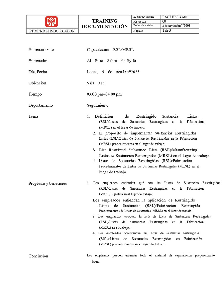 Capacitación sobre Sustancias Restringidas RSL/MRSL | PDF