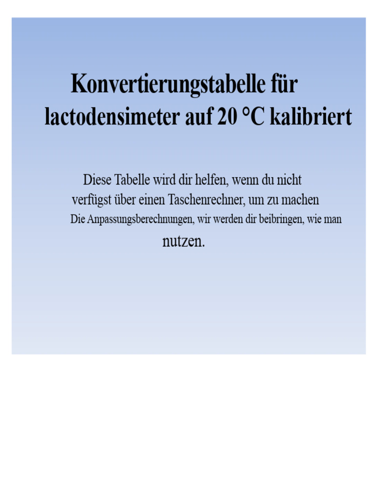 Tabelle Lactometer 20 Grad | PDF