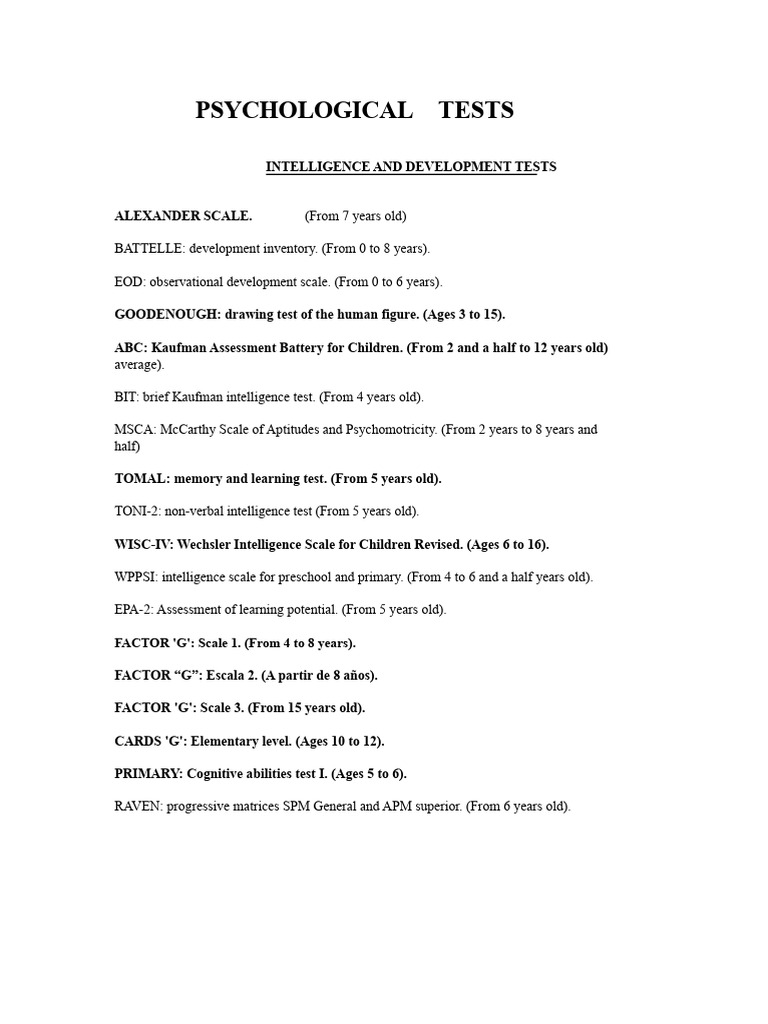 Comprehensive Child Psychological Tests | PDF | Psychological Testing ...