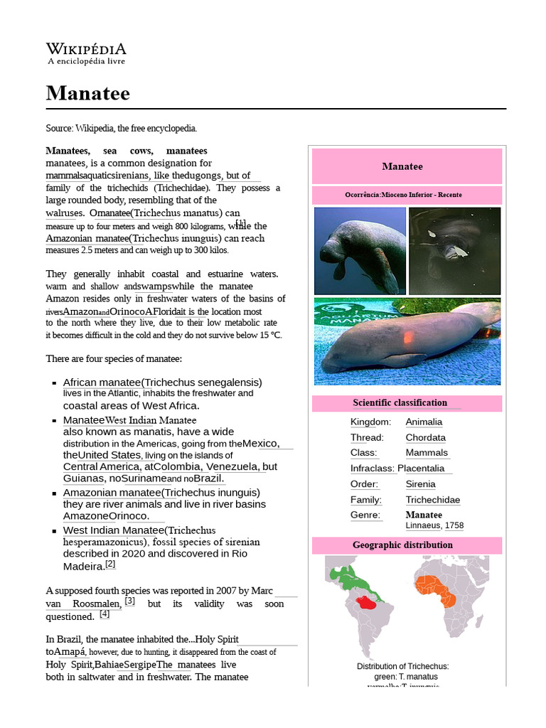 Manatee Species and Habitat Overview | PDF | Zoology