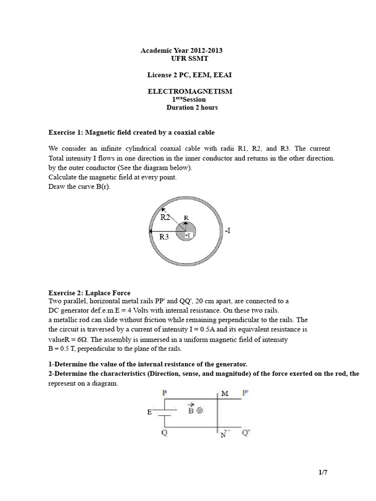 Electromagnetism Exam 1st Session 2013 1 | PDF | Magnetic Field ...