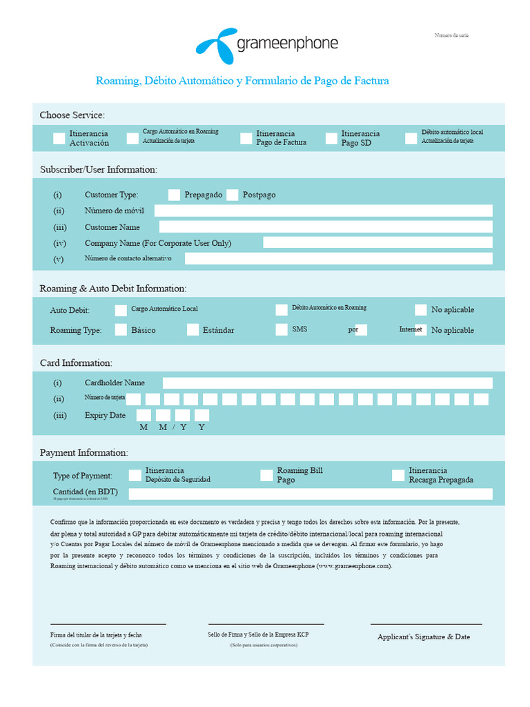 Formulario de Roaming y Débito Automático | PDF | Tarjeta de débito ...