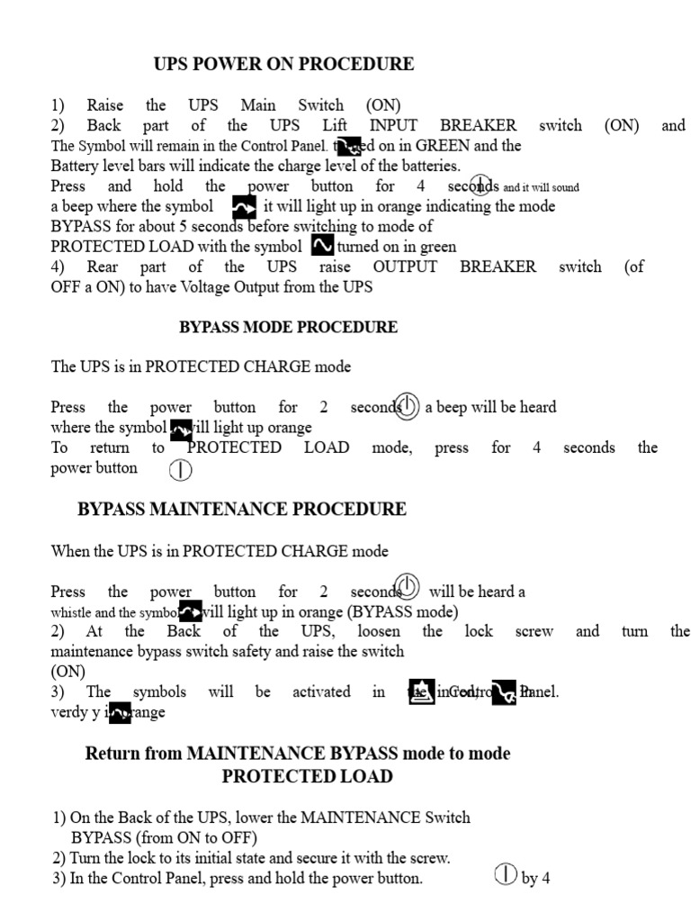 UPS Power On and Bypass Procedures | PDF
