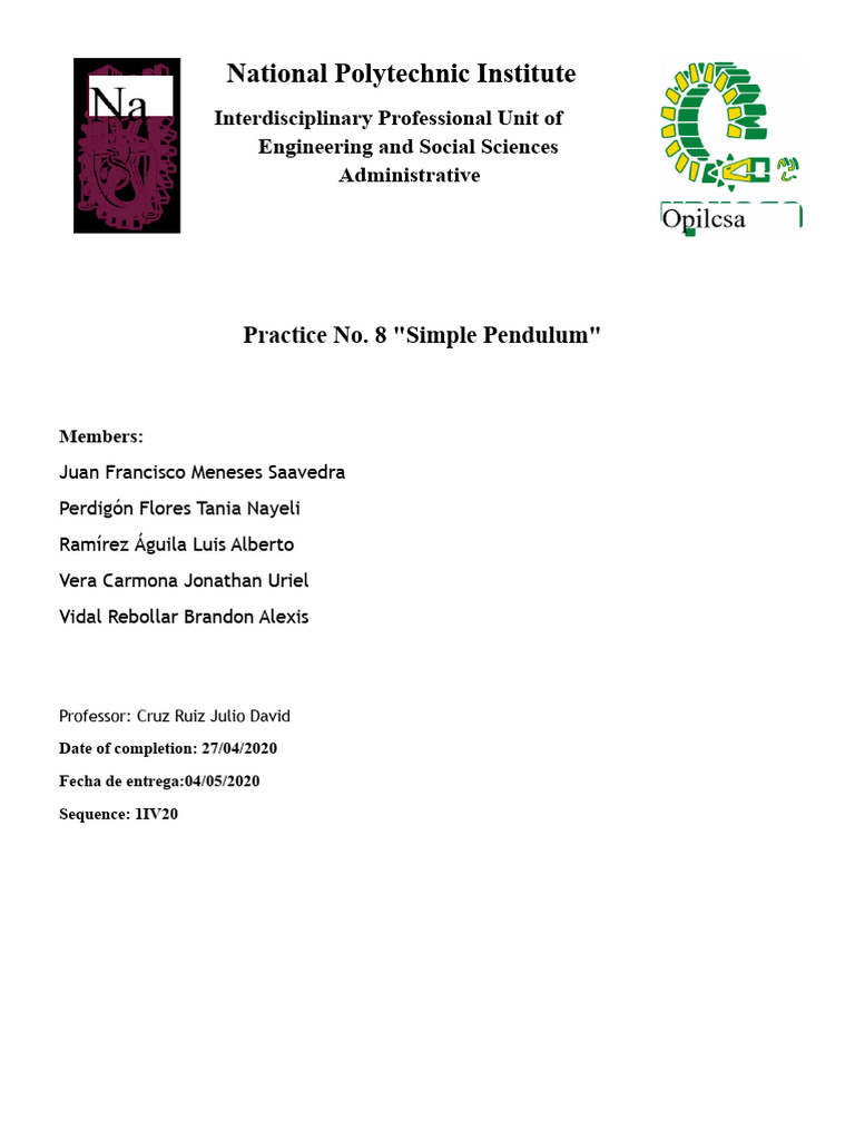 Practice 08 - Simple Pendulum | PDF | Oscillation | Pendulum