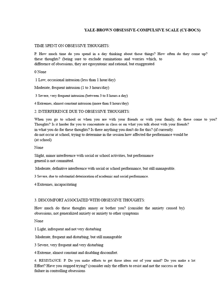 Yale-Brown OCD Scale Overview | PDF | Obsessive–Compulsive Disorder ...