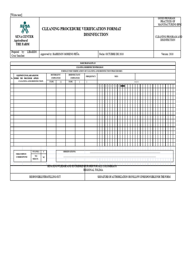 Cleaning and Disinfection Program Format | PDF