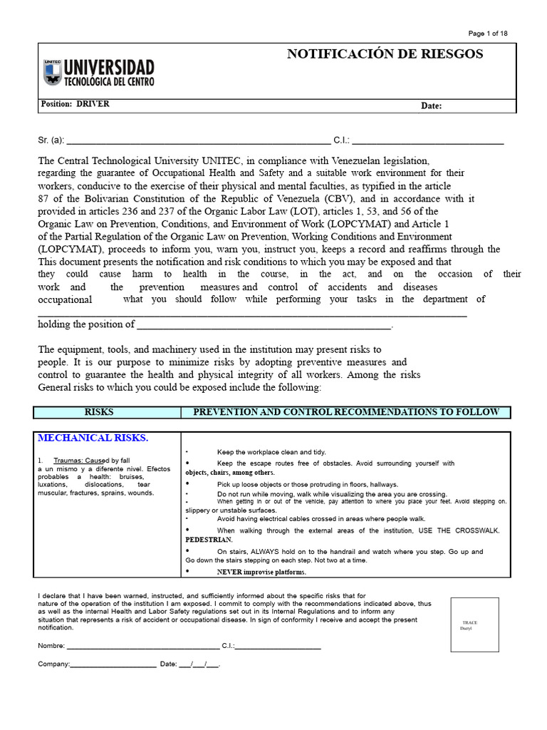 Driver Risk Notification and Safety Guidelines | PDF | Occupational ...