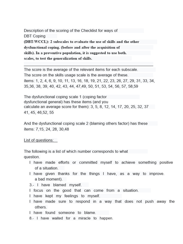 DBT Coping Skills Checklist Scoring Guide | PDF | Social Psychology ...