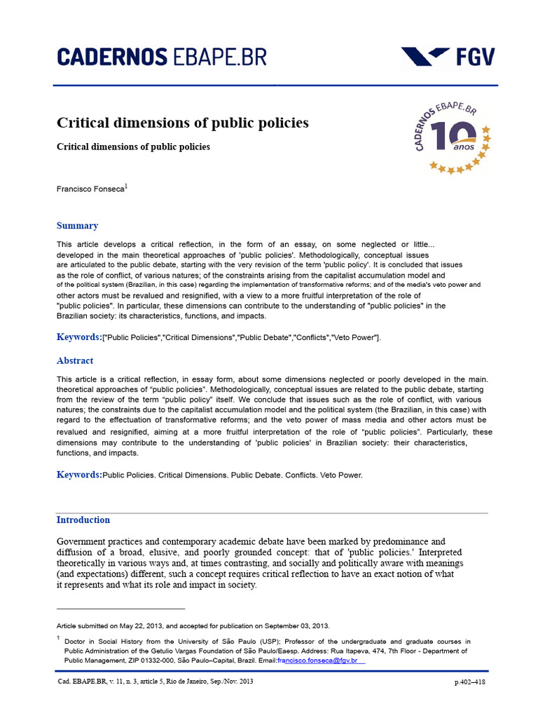 Critical Dimensions of Public Policies | PDF | Policy | Political Parties
