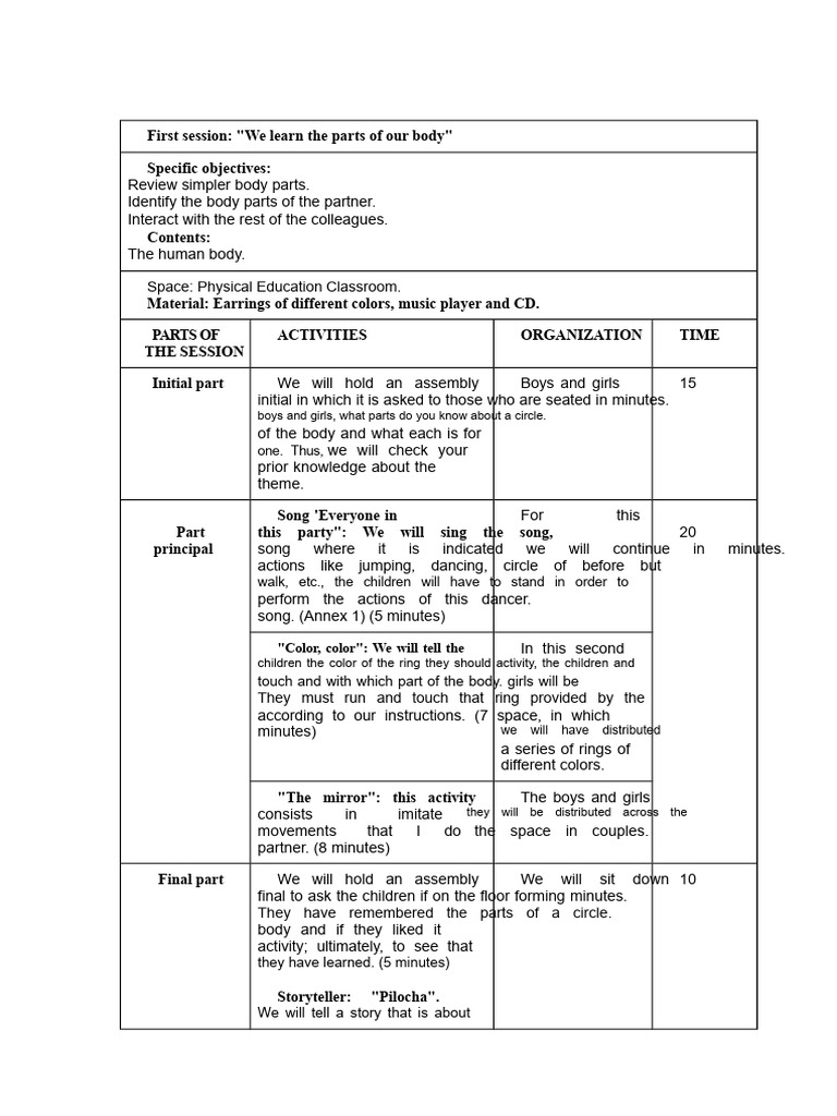 Body Awareness Activities for Kids | PDF | Classroom | Physical Education