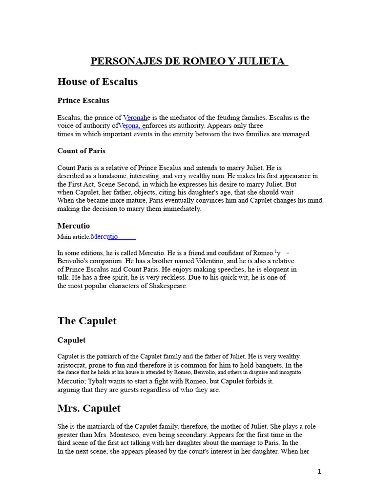 Romeo y Julieta: Personajes Clave | PDF | Characters In Romeo And ...