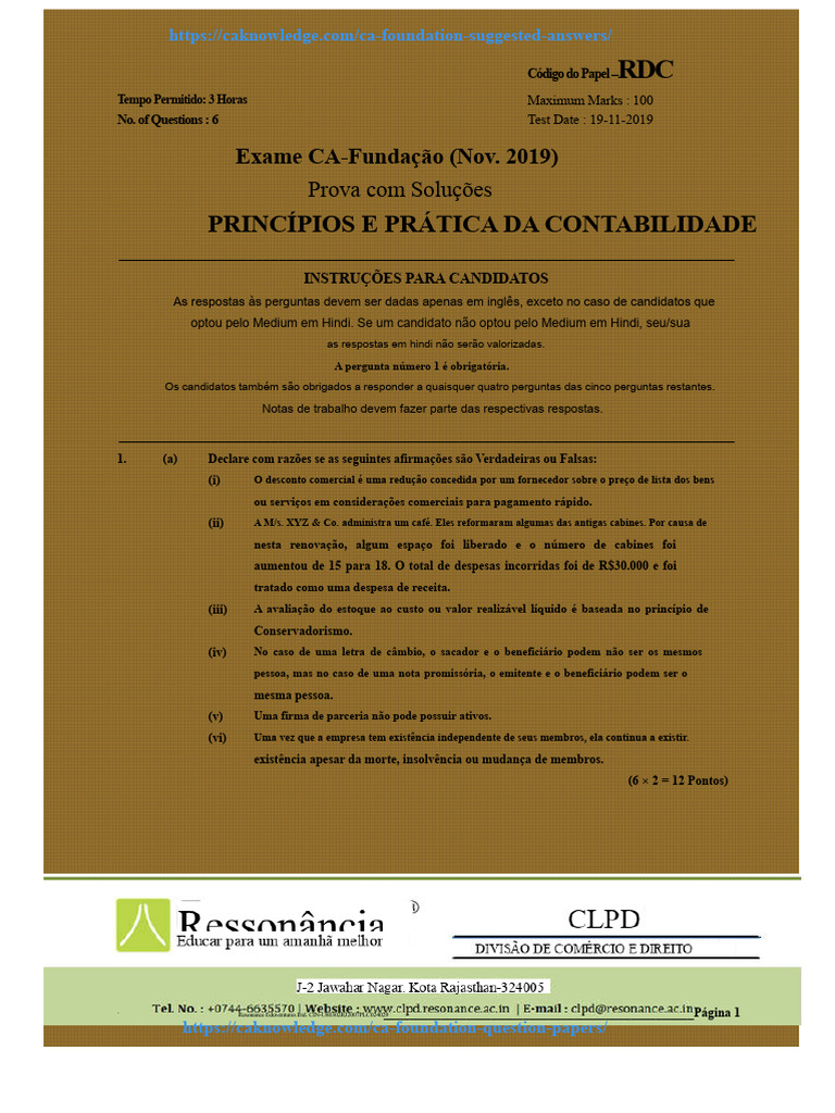 Respostas Sugeridas de Contabilidade Da Fundação CA Nov 2019 | PDF ...
