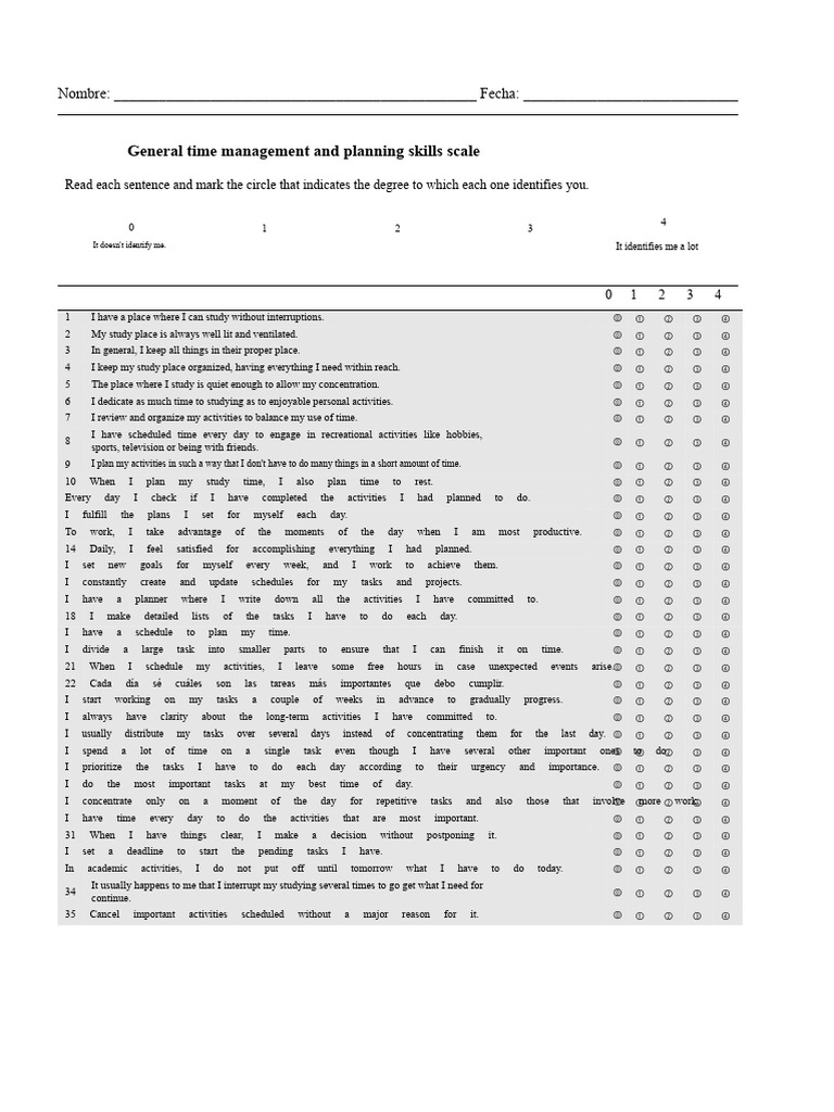 Time Management Scale Test | PDF
