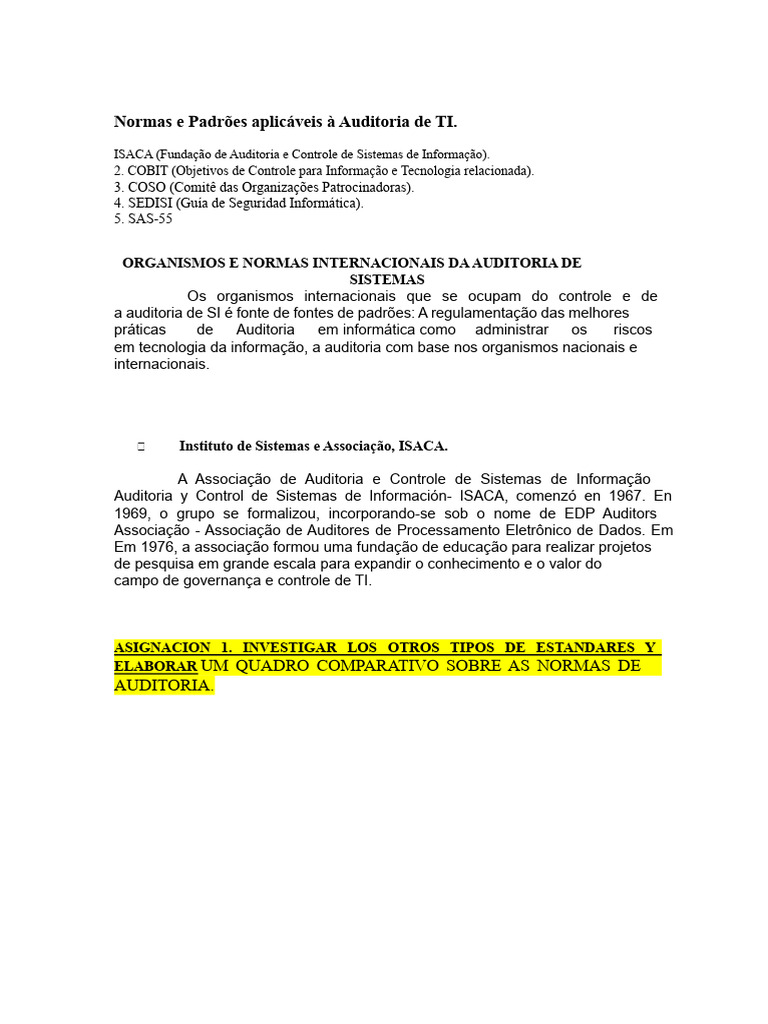 Normas de Auditoria de TI e Avaliações | PDF | Tecnologia da Informação ...