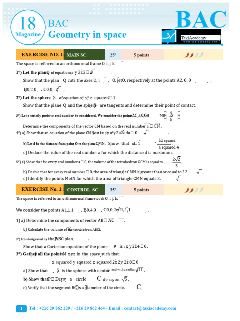 BAC 2018 (Geometry in Space) | PDF | Sphere | Area