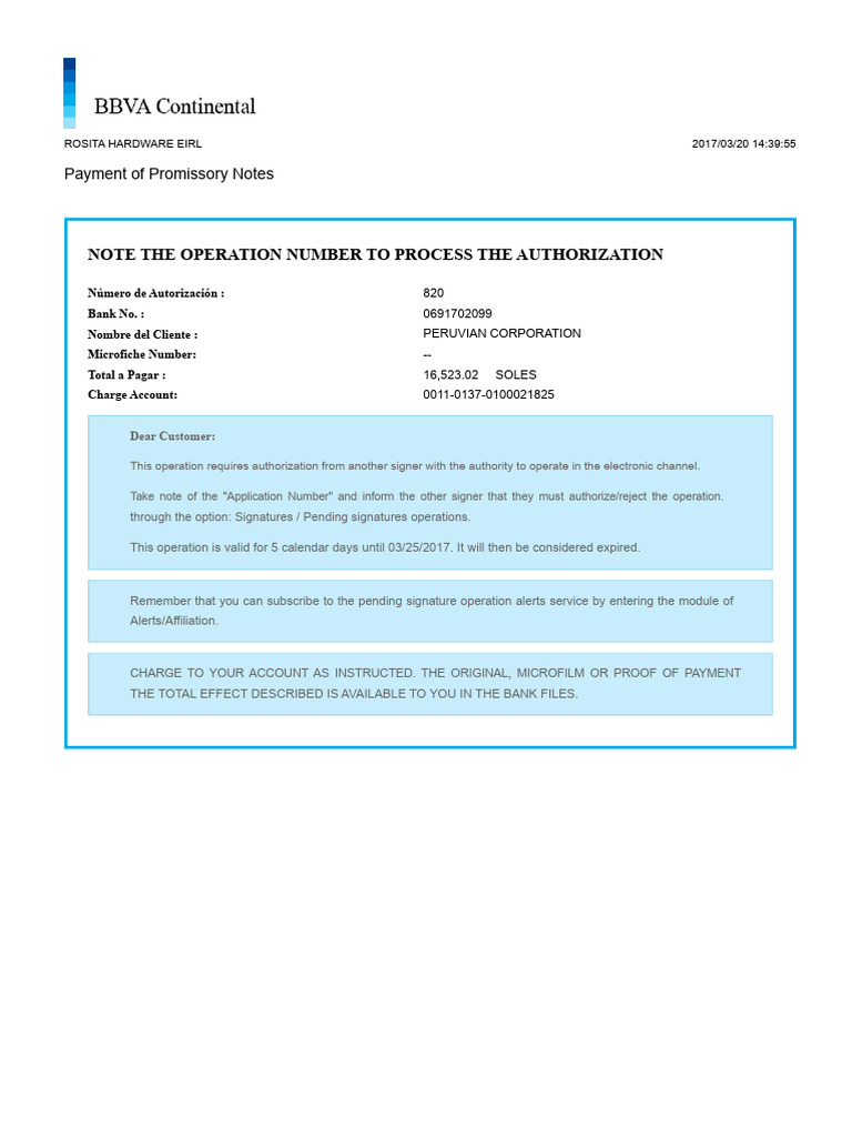 Promissory Note Payment Authorization | PDF