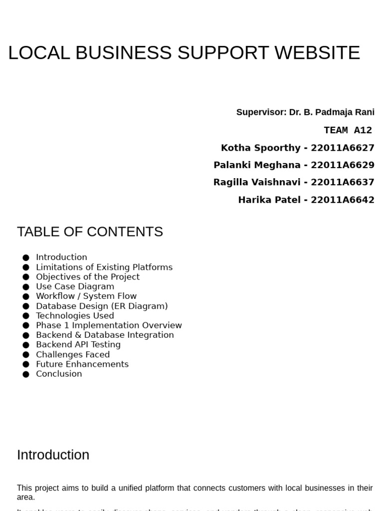 Local Business Support Platform Overview | PDF | Databases ...