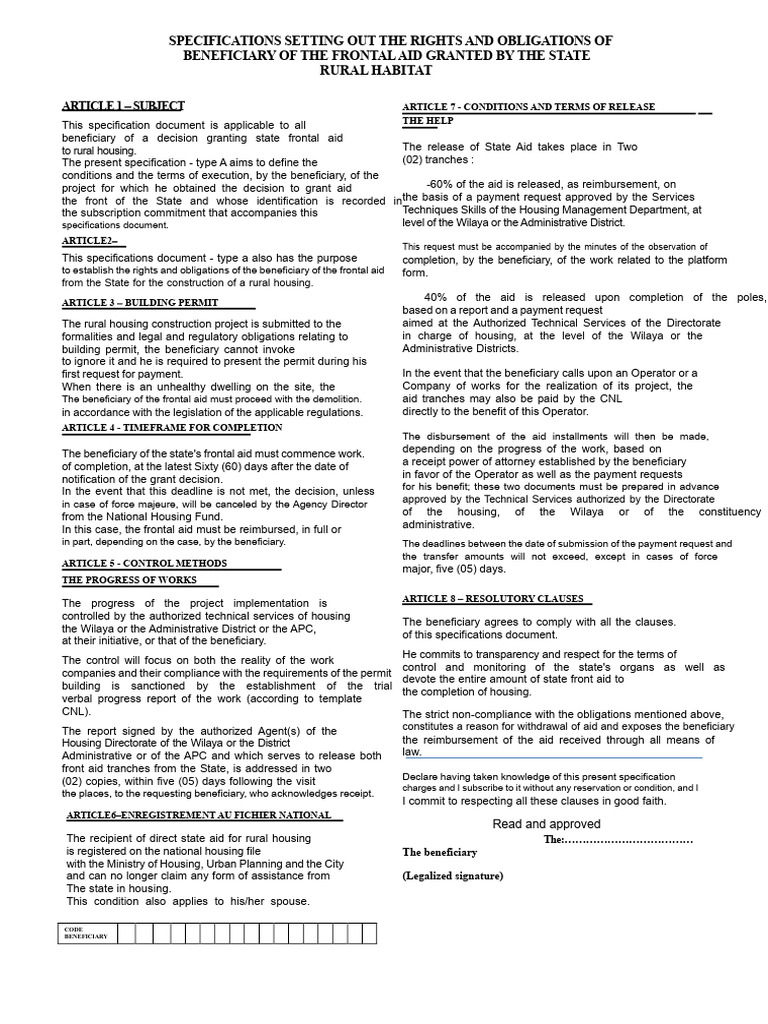 Rural Housing Aid Specifications Guide | PDF | Specification (Technical ...
