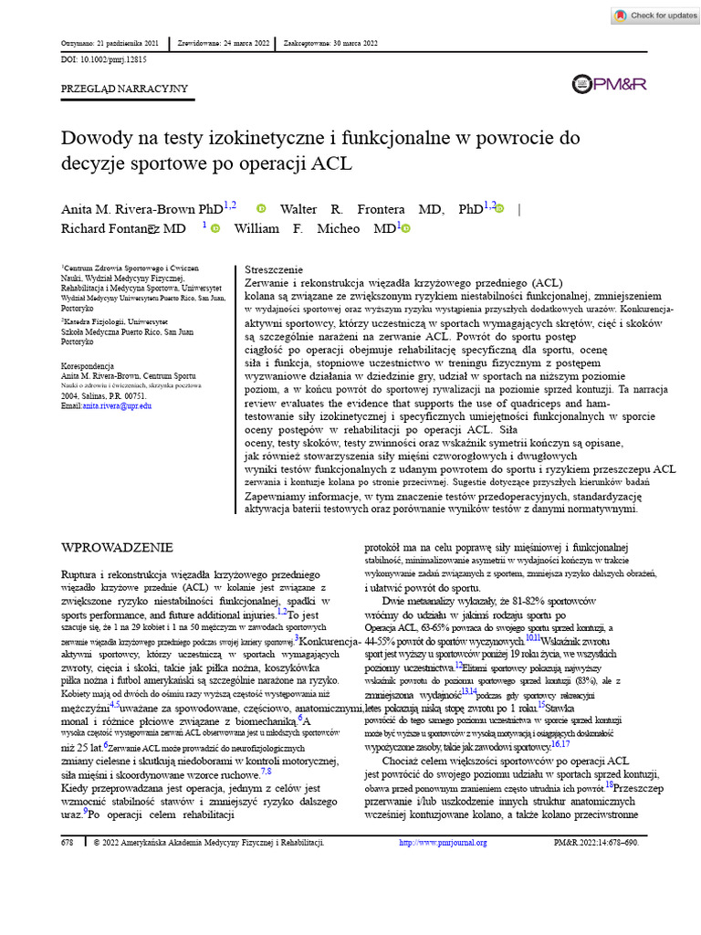 PM R - 2022 - Dowody na izokinetyczne i funkcjonalne testowanie w ...