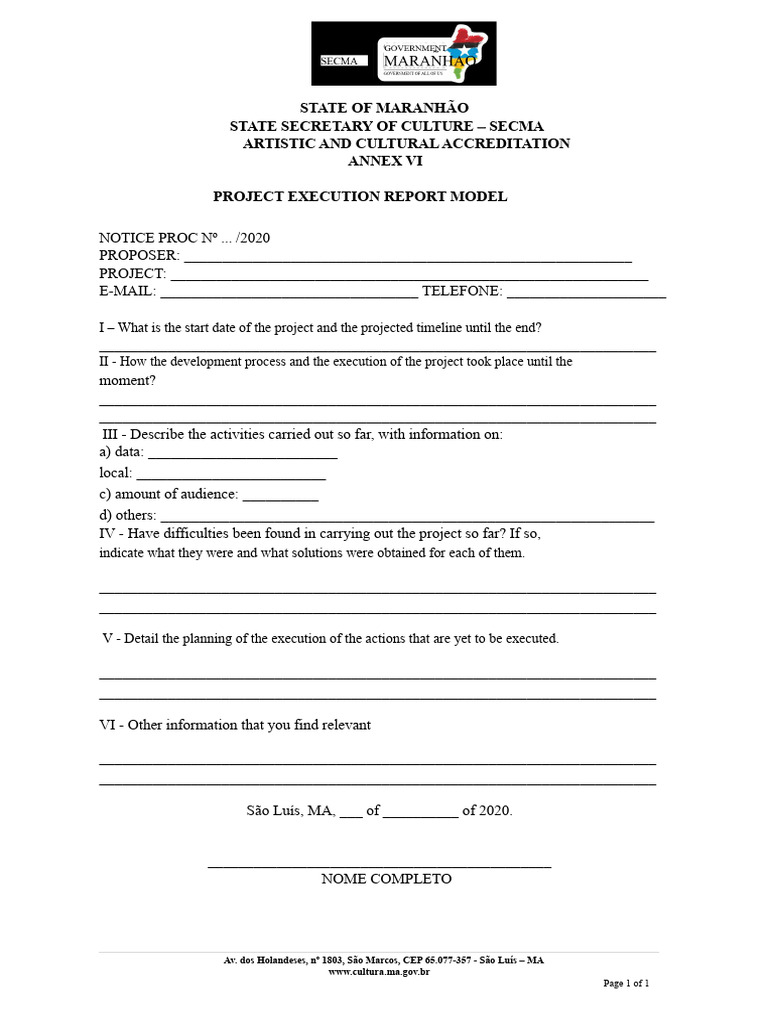 Maranhão Project Execution Report Template | PDF