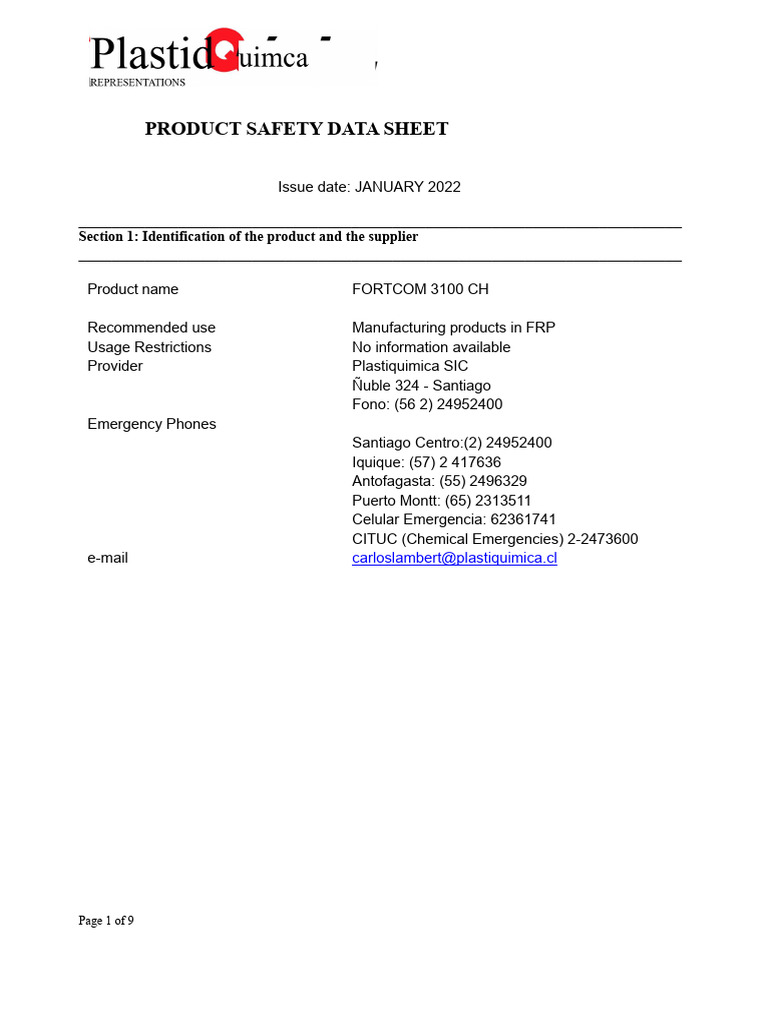 Fortcom 3100 CH Safety Data Sheet | PDF | Firefighting | Fires