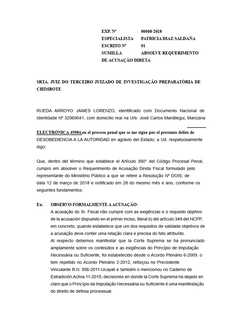Absolve Requerimento de Acusação Direta | PDF | Sentença (jurídico ...