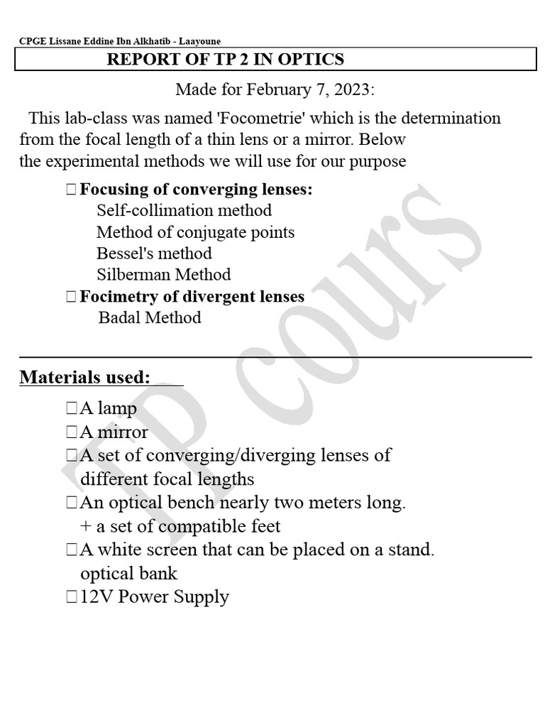 REPORT OF TP 2 IN OPTICS | PDF