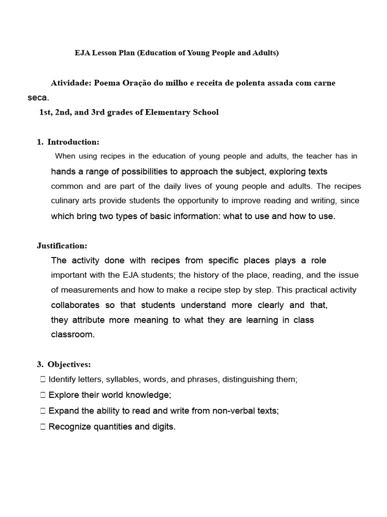 EJA Lesson Plan | PDF | Literacy | Lesson Plan