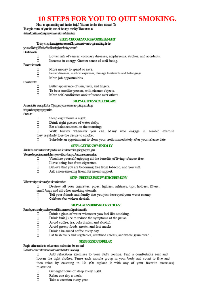 10 Steps to Quit Smoking Successfully | PDF | Relaxation (Psychology ...