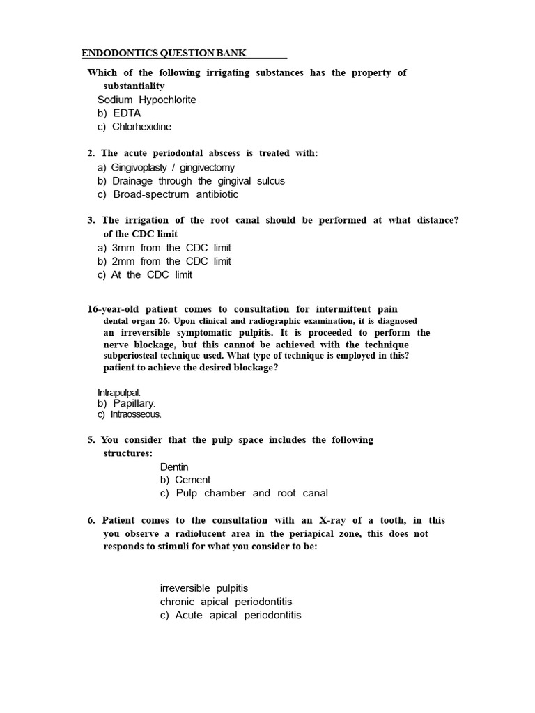 Endodontics Question Bank for Students | PDF | Dental Composite | Human ...