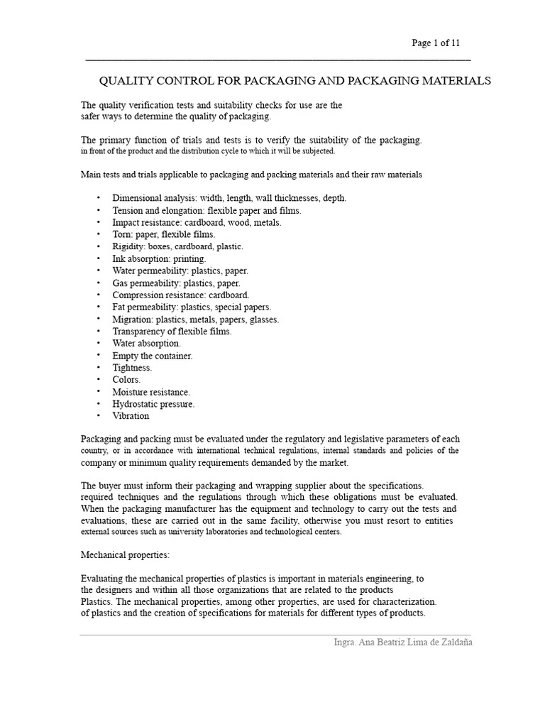 Quality Control in Packaging Materials | PDF | Hardness | Deformation ...
