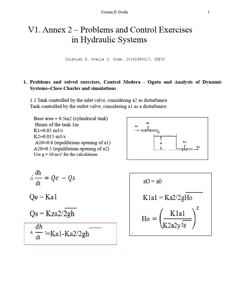 Annex 2 - Problems and Exercises on Control in Hydraulic Systems | PDF ...