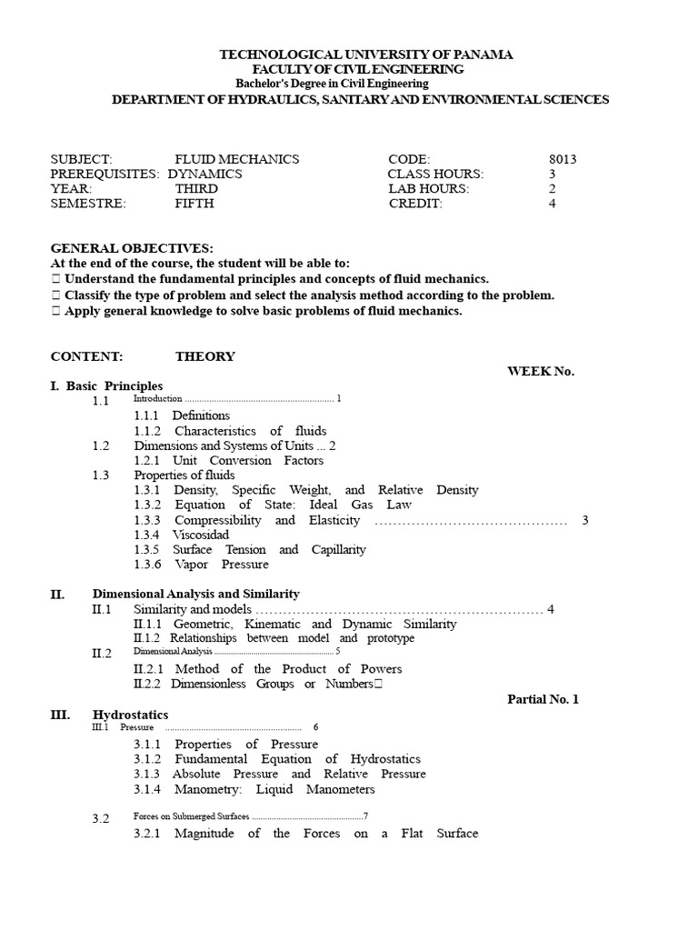 Fluid Mechanics Course Overview | PDF | Fluid Dynamics | Pressure