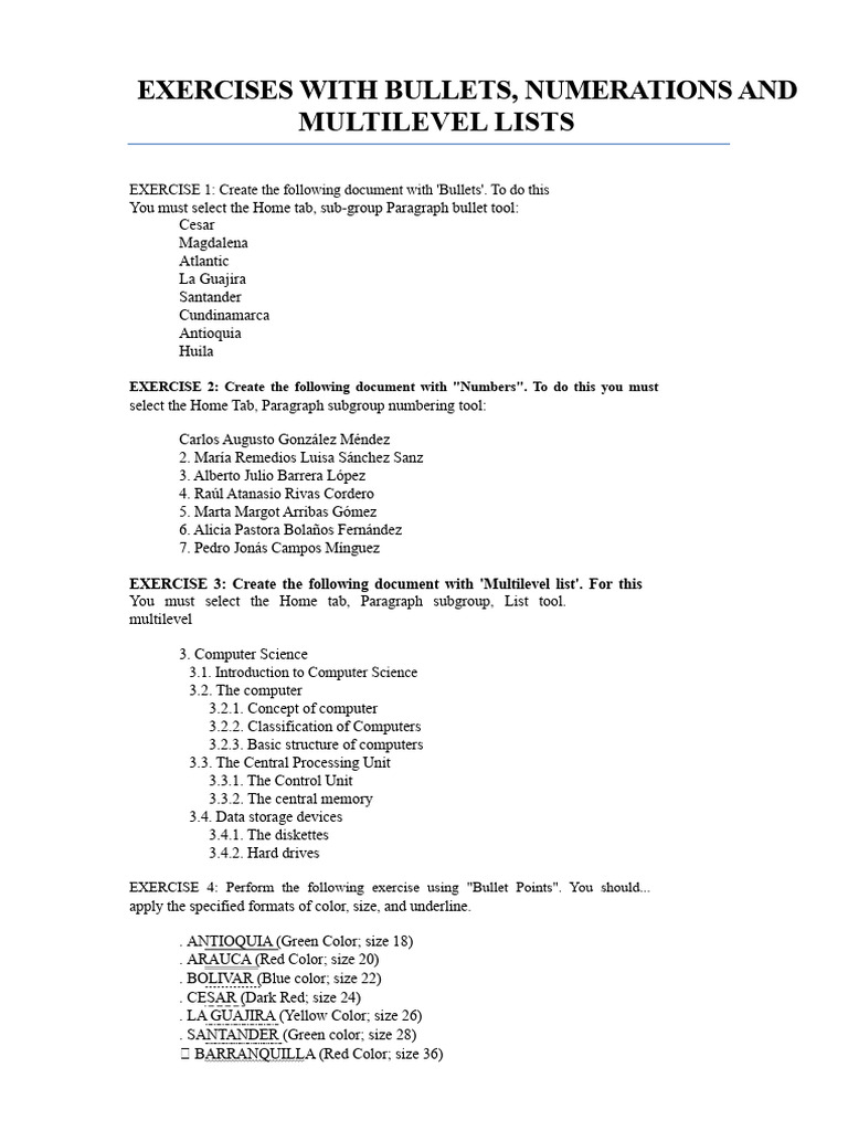 Formatting Exercises: Bullets & Lists | PDF | Computing
