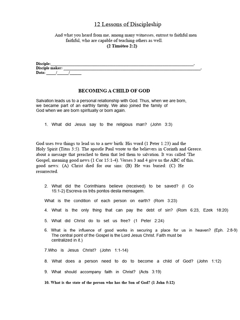 12 Lessons of Discipleship | PDF | Disciple (Christianity) | Jesus