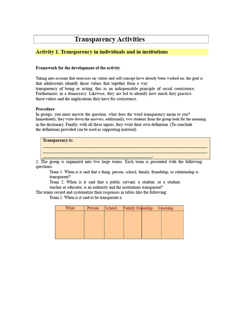 Understanding Transparency Values for Youth | PDF | Social Psychology ...