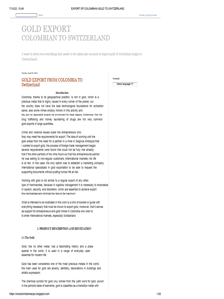 Colombian Gold Export Guide to Switzerland | PDF | Gold | Customs