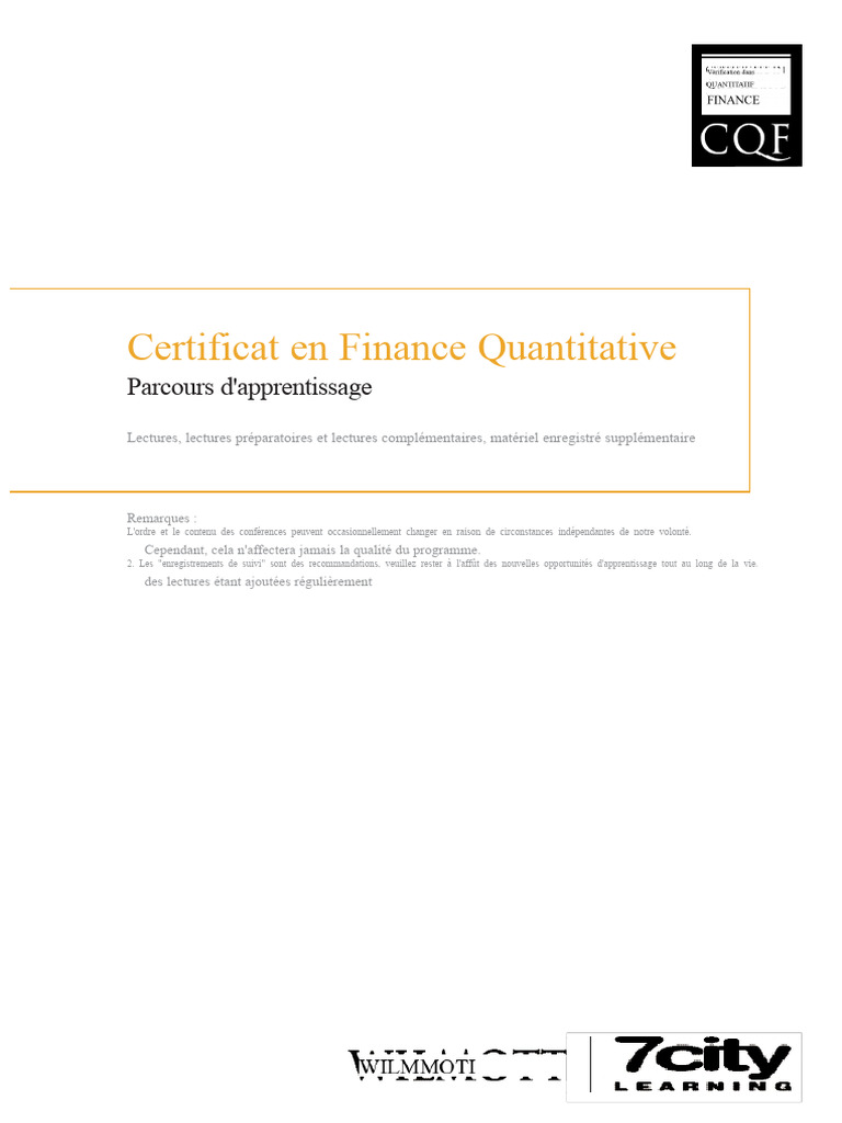 Certificat en Finance Quantitative : Modules et Contenu | PDF | Modèle ...