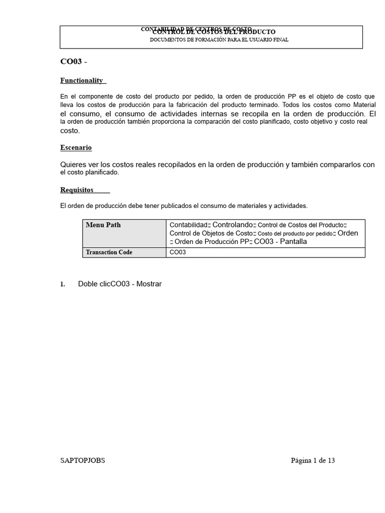 CO03 Mostrar Orden de Producción PP | PDF | Contabilidad | Informática