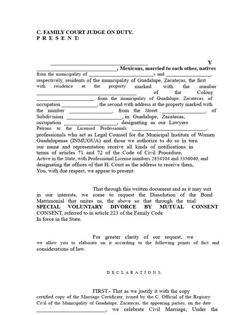 Special Voluntary Divorce Request | PDF | Divorce | Marriage