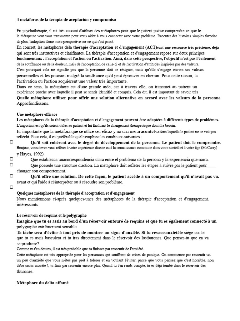 Métaphores en thérapie d'acceptation | PDF | Métaphore | Psychologie