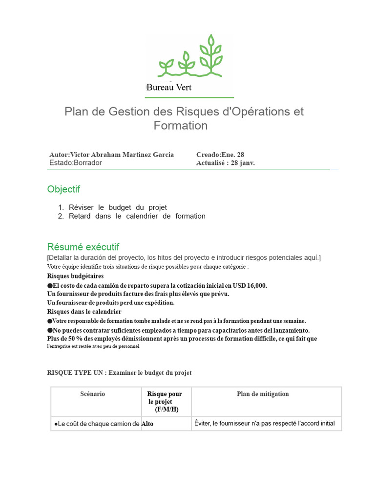 Gestion des Risques et Formation Projet | PDF | Risque | Gestion des ...