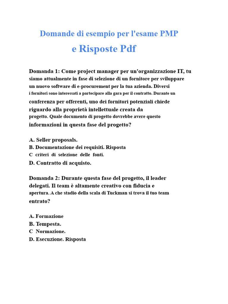 PMP Esame Domande e Risposte PDF | PDF