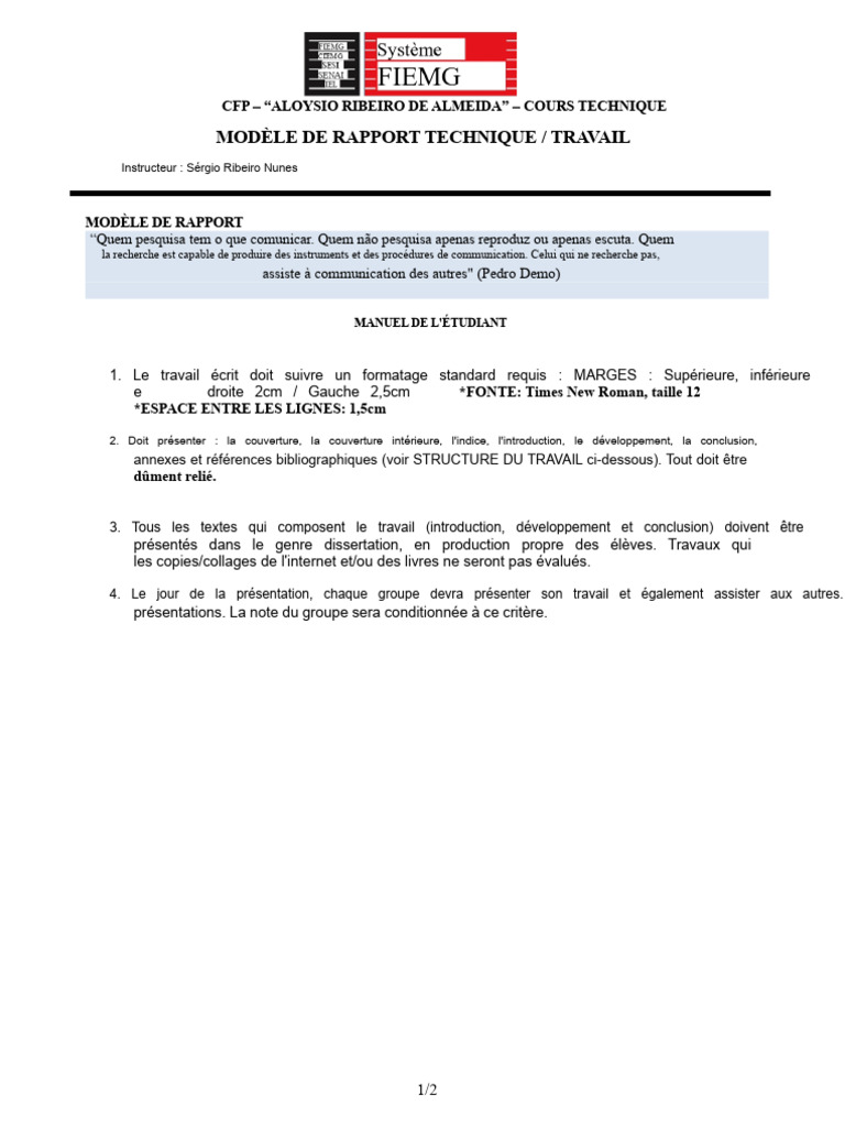 Modèle de Rapport Technique SENAI | PDF