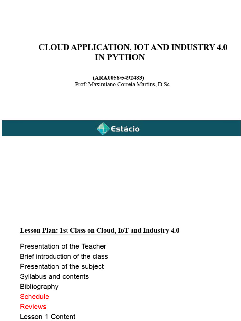 Class 1 - CLOUD, IOT AND IND4.0 | PDF | Internet Of Things | Wearable ...