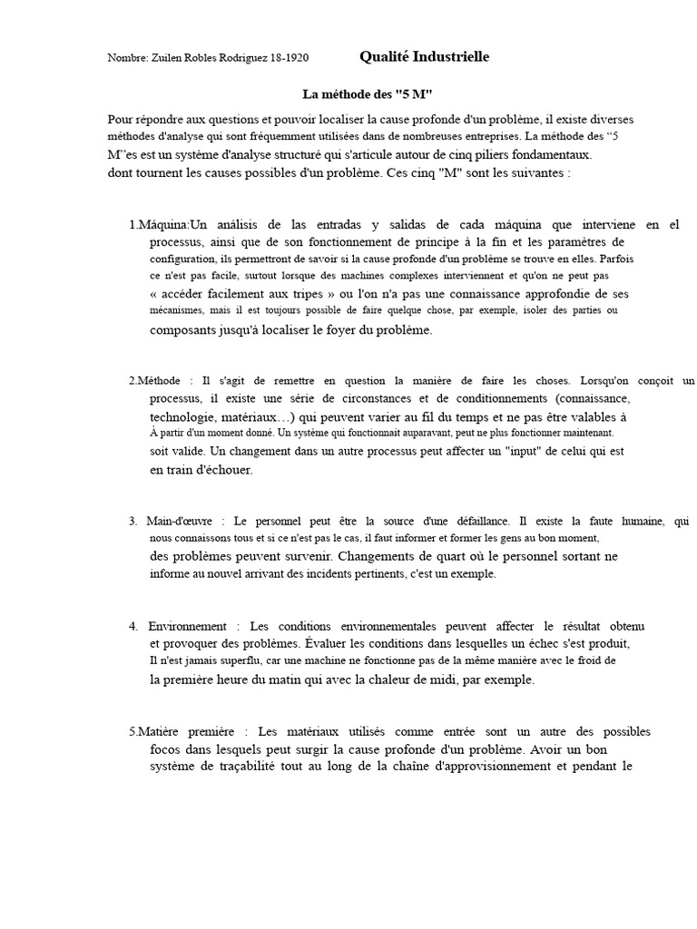 Méthode des 5 M pour l'analyse qualité | PDF