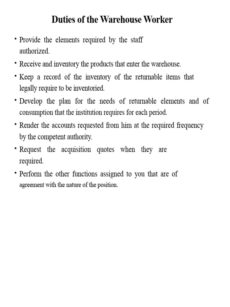 Warehouse Worker Duties and Responsibilities | PDF